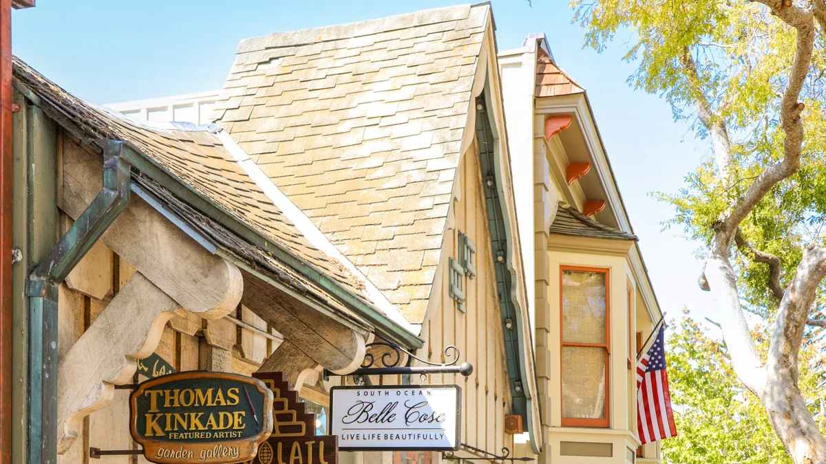 Cottage-style storefronts along a Carmel street