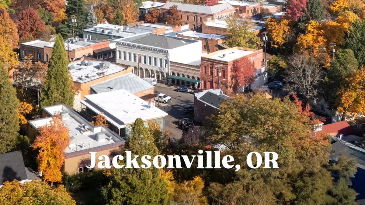 Jacksonville buildings and surrounding trees in autumn