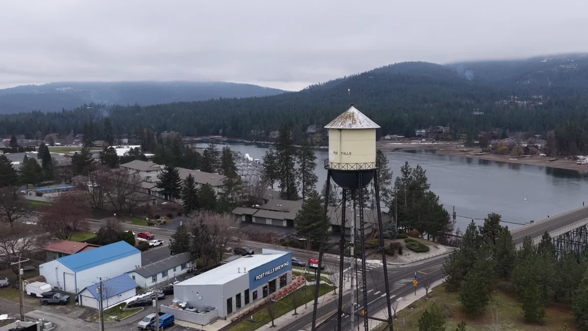 Water tower, river and bridge in Post Falls