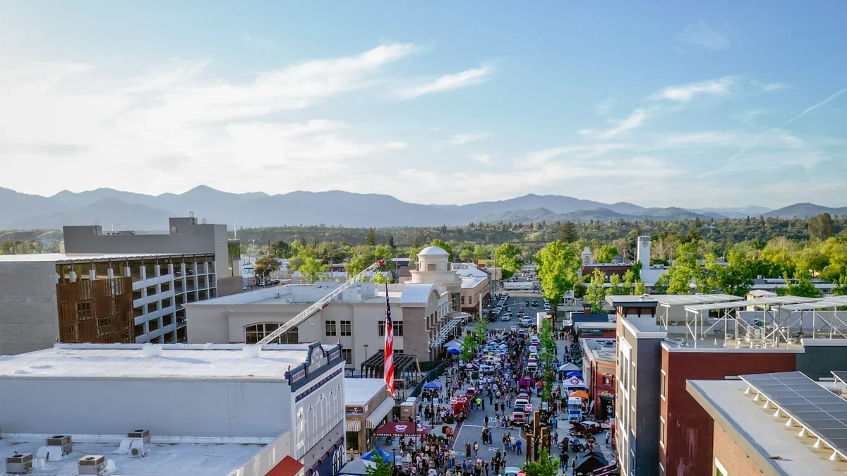 Redding downtown and distant mountains
