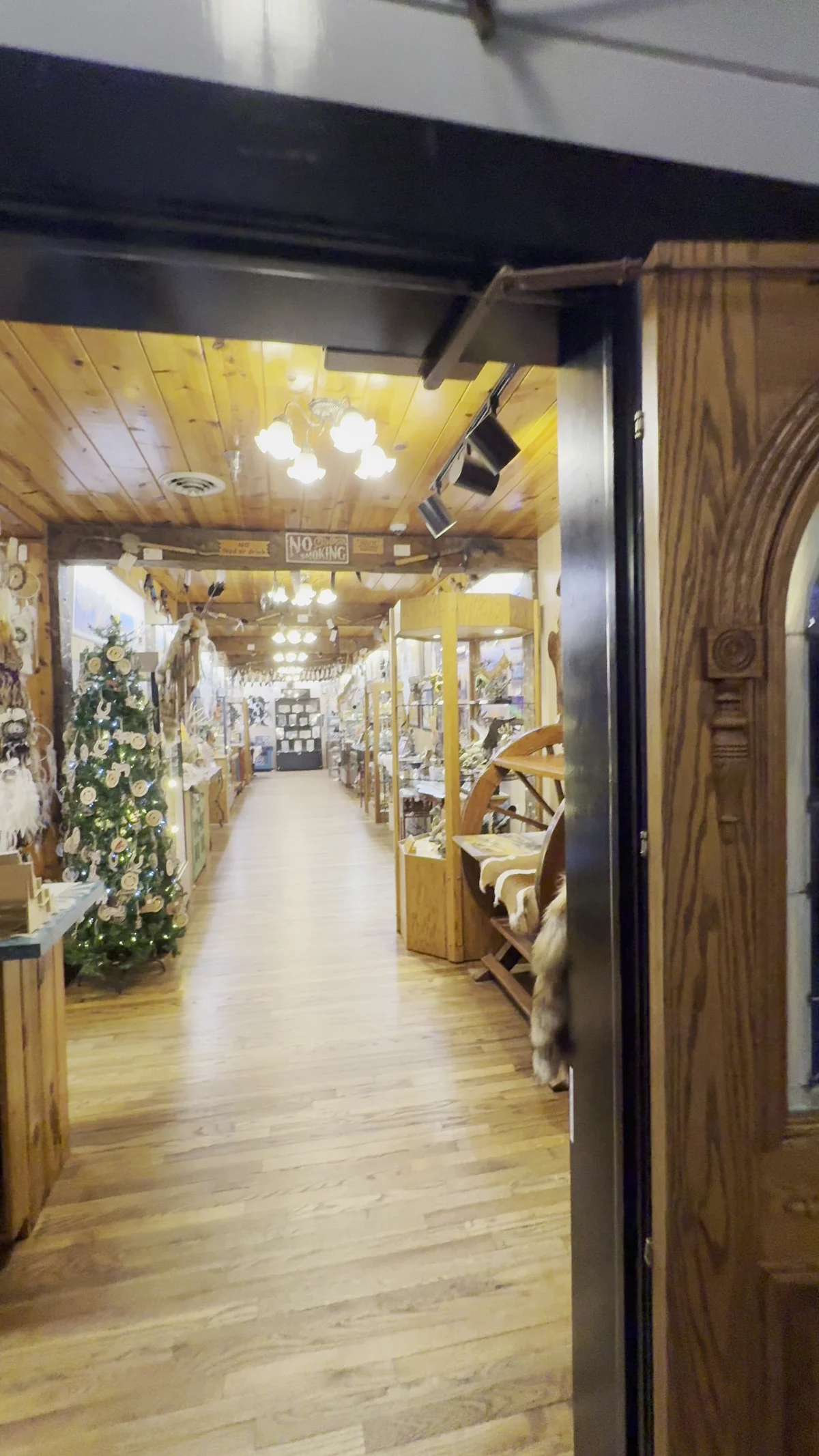 Wooden floors and merchandise displays inside Wall Drug
