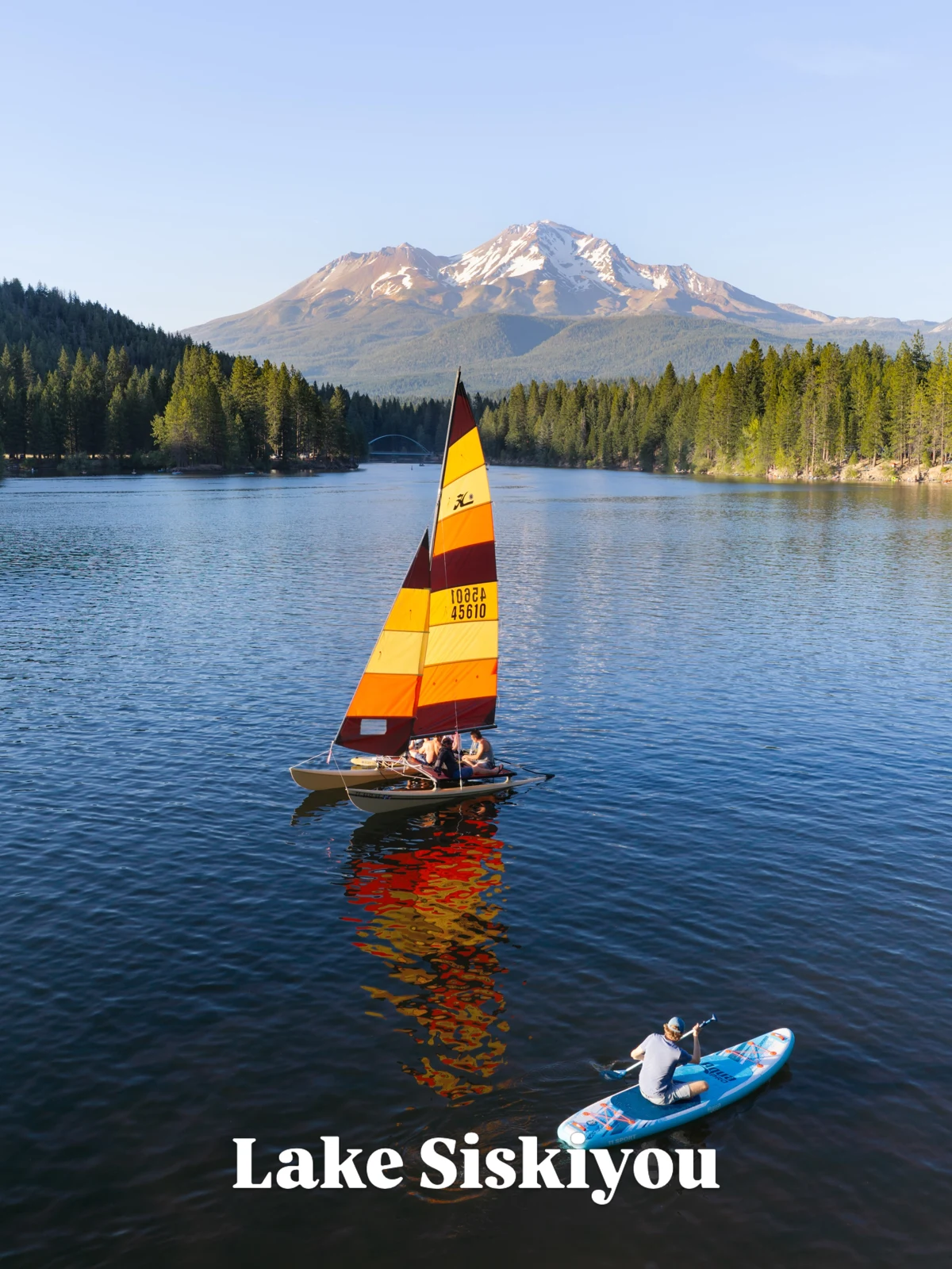 Sailboat on Lake Siskiyou with Mount Shasta beyond
