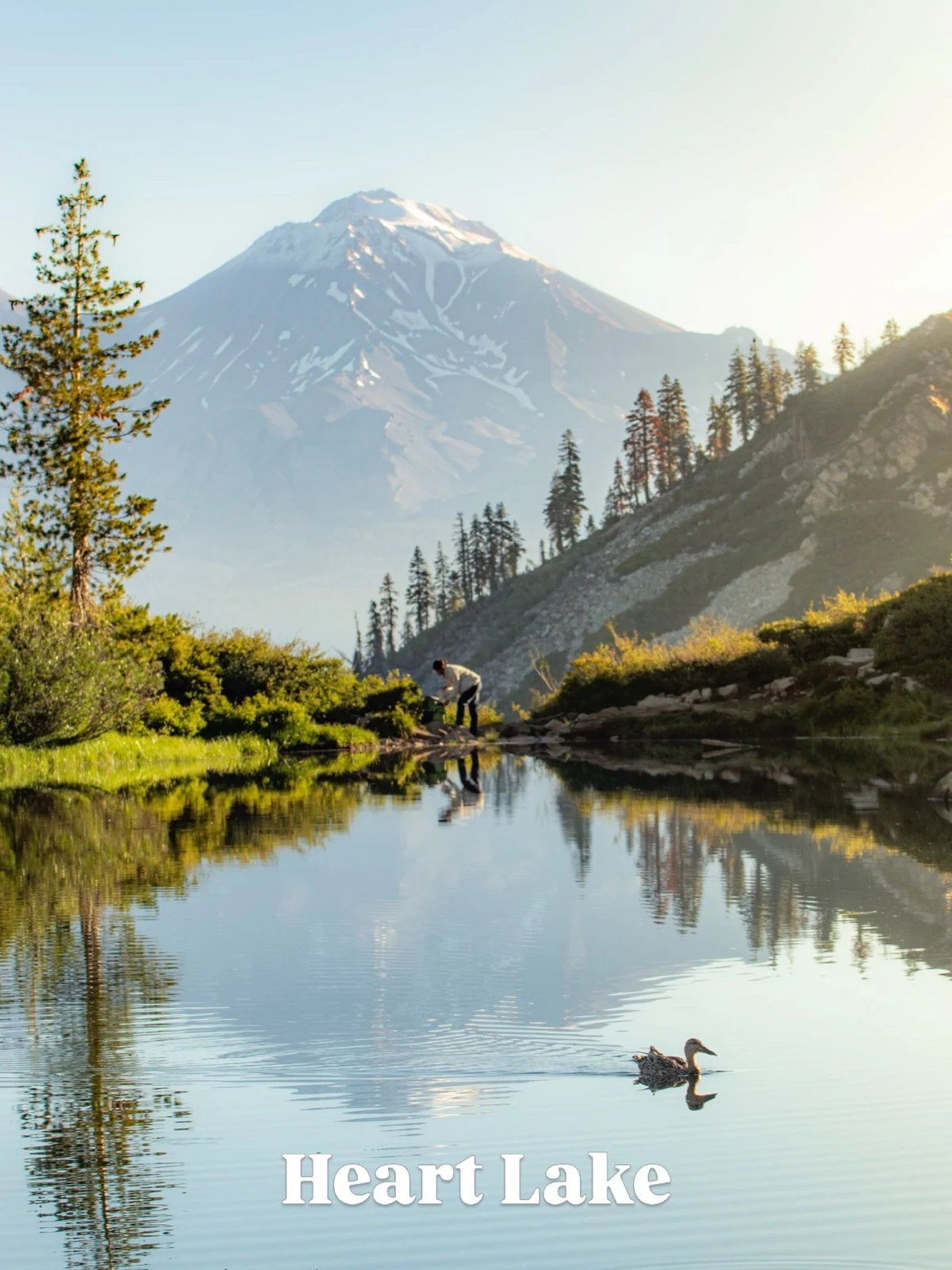 Heart Lake with Mount Shasta rising behind it