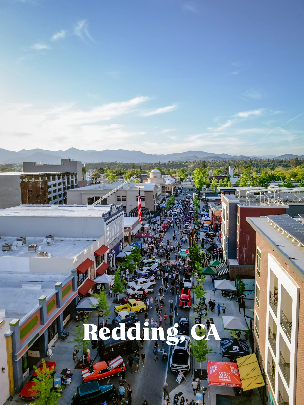 Redding downtown and distant mountains